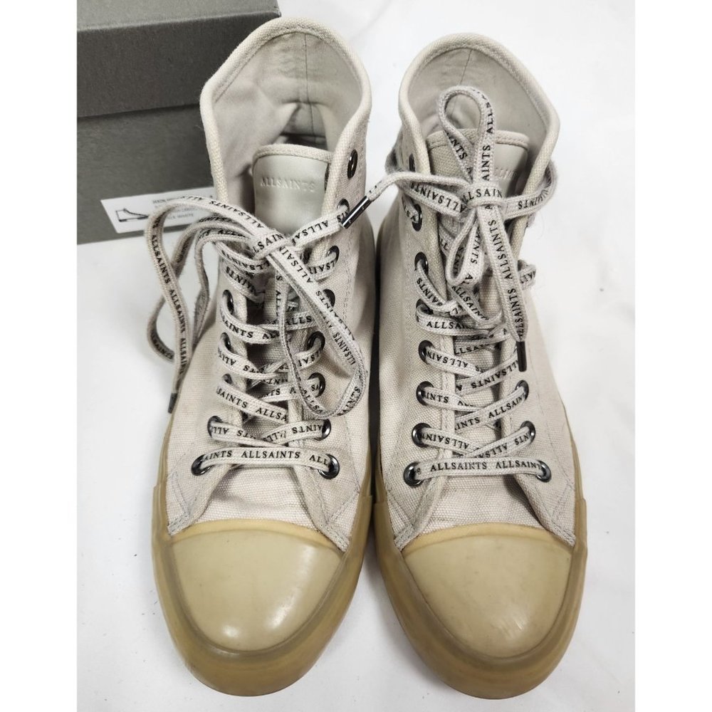 All Saints Men's Sz. 9 Jaxon High Top Canvas Trainers in Chalk White - Picture 2 of 9